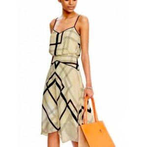 Banana Republic NWT Geometric Midi Dress Size 12 Cream Black Spaghetti Strap